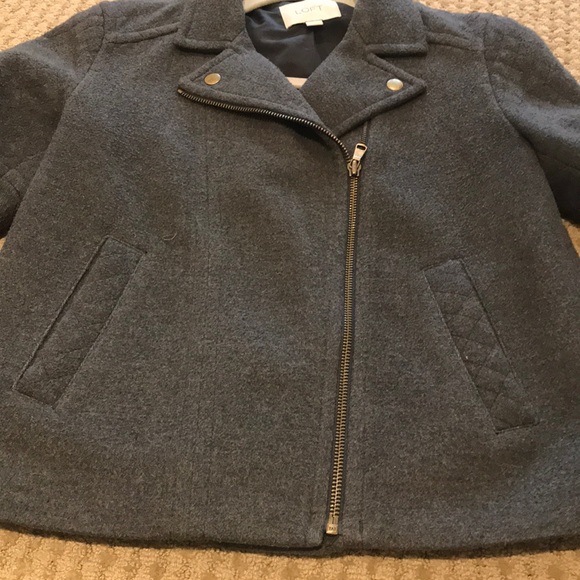 Ann Taylor Loft Cross-Zip Grey Coat with Brass - Picture 5 of 6
